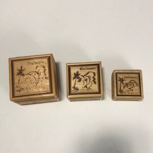 Bahamas Tan Wicker Nesting Boxes 3 Trinkets Collection